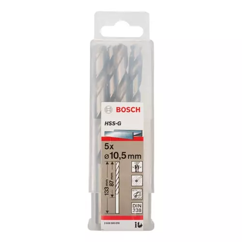 BOSCH Špirálový vrták PRE Metal HSS-G štandardnej dĺžky, 10,5 × 87 × 133 mm, 5 ks (20)