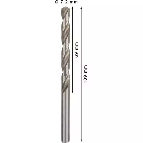 BOSCH Špirálový vrták PRE Metal HSS-G štandardnej dĺžky, 7,2 × 69 × 109 mm, 10 ks