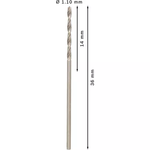 BOSCH Špirálový vrták PRE Metal HSS-G štandardnej dĺžky, 1,1 × 14 × 36 mm, 10 ks