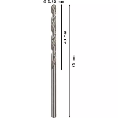 BOSCH Špirálový vrták PRE Metal HSS-G štandardnej dĺžky, 3,8 × 43 × 75 mm, 10 ks