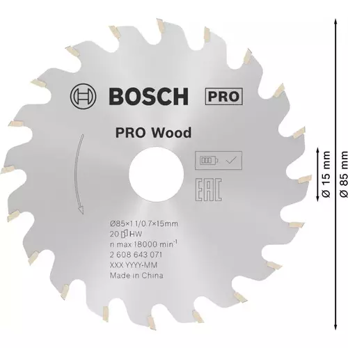 BOSCH Kotúč PRO Wood na drevo pre okružné píly, 85 x 1,1 x 15 mm (5)