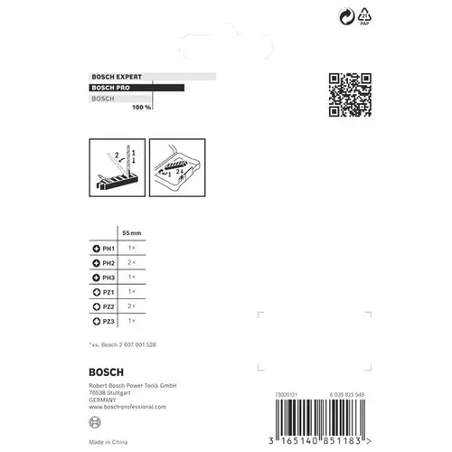 BOSCH Sada skrutkovacích bitov PRO Impact, PH1, PH2 (×2), PH3, PZ1, PZ2 (×2), PZ3, 55 mm, 8 ks (6)