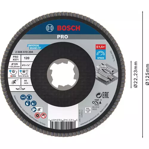 BOSCH Lamelový brúsny kotúč PRO X571, 125 mm, G120, X-LOCK (3)