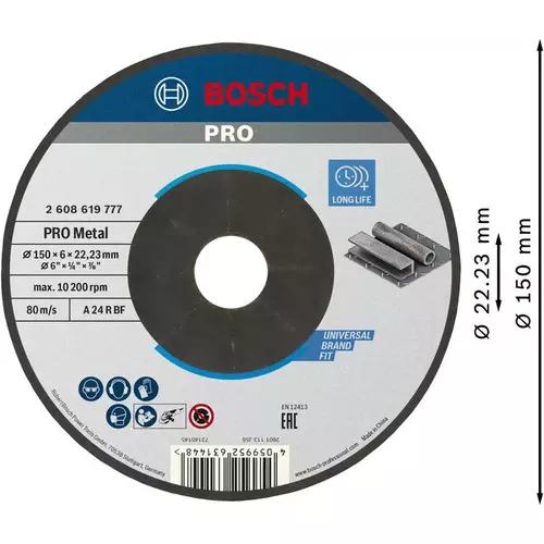 BOSCH Brúsny kotúč PRO Metal, 150 × 6 × 22,23 mm (3)