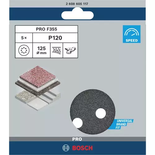 BOSCH Brúsny kotúč PRO F355, 125 mm, G120, 5 ks (3)