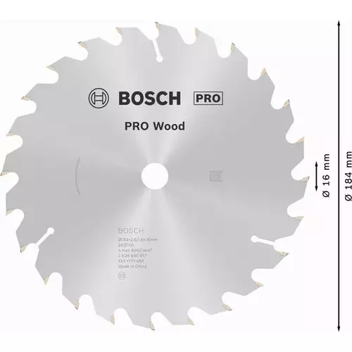 BOSCH Kotúč PRO Wood na drevo pre okružné píly, 184 x 2,6 x 16 mm (5)