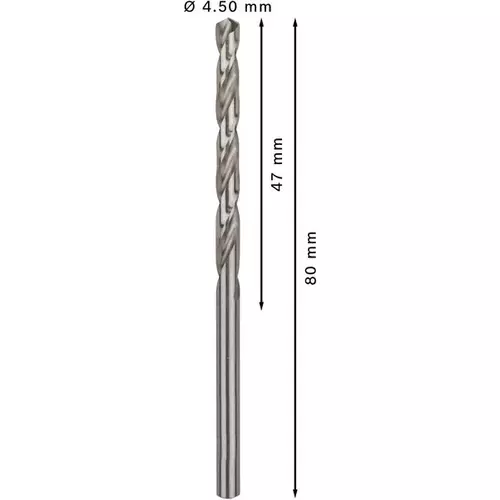 BOSCH Špirálový vrták PRE Metal HSS-G štandardnej dĺžky, 4,5 × 47 × 80 mm, 10 ks