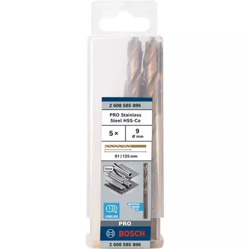 BOSCH Špirálový vrták do kovu PRO Stainless Steel HSS-Co, 9 × 81 × 125 mm, 5 ks (3)