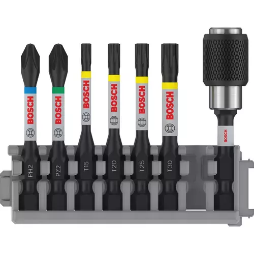 BOSCH Sada PRO Impact Set s držiakom bitov Quick Change a Pick and Click balením, PH2, PZ2, T15, T20, T25, T30, QC BH, 50 mm, 8 ks