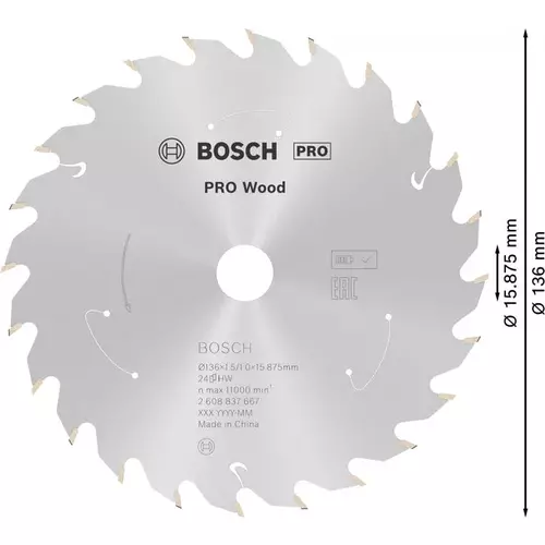 BOSCH Kotúč PRO Wood cordless na drevo pre akumulátorové okružné píly, 136 x 1,5 x 15,875 mm (5)