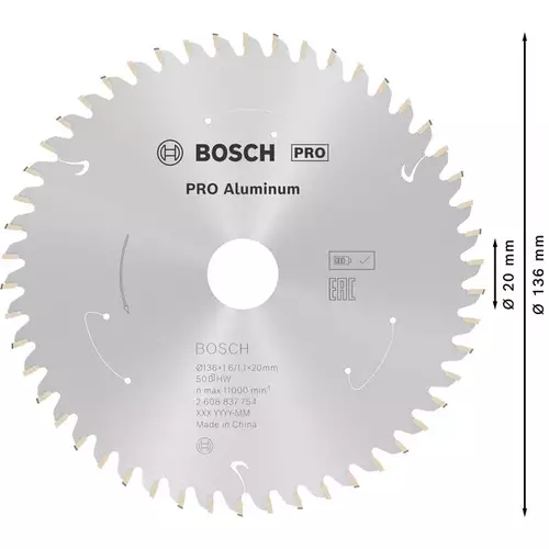 BOSCH Kotúč PRO Aluminium cordless na hliník pre akumulátorové okružné píly, 136 x 1,6 x 20 mm (5)