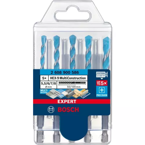 BOSCH Sada vrtákov EXPERT HEX-9 MultiConstruction, 5,5/6/6/7/8 mm, 5 ks (3)