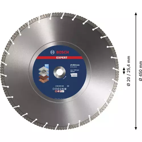 BOSCH Diamantový rezací kotúč EXPERT MultiMaterial 450 × 25,40 × 3,3 ×12 mm (5)