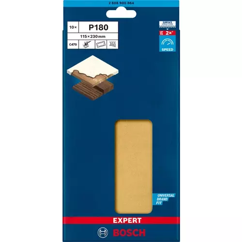 BOSCH Brúsny papier EXPERT C470 so 14 otvormi pre orbitálne brúsky 115 x 230 mm, zrnitosť 180, 10 ks (3)