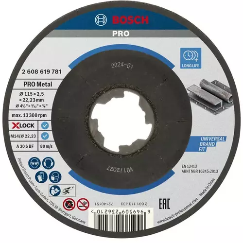 BOSCH Rezací kotúč PRO Metal, 115 × 2,5 × 22,23 mm, X-Lock, so stlačeným stredom (4)