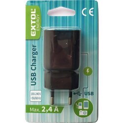 Nabíjačka USB, 100-240V, výstup 5V/2,4, 100-240V, 1xUSB (2,4A/12W), EXTOL ENERGY - obr. 1