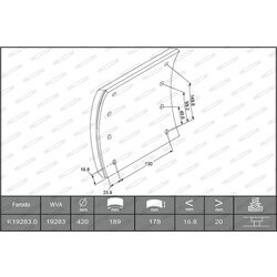 Sada brzd. oblož., Bubn. brzda FERODO K19283.0-F3504