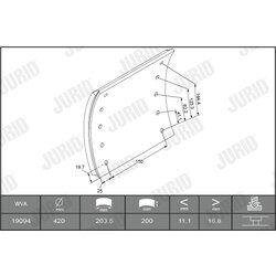 Sada brzd. oblož., Bubn. brzda JURID 1909404040