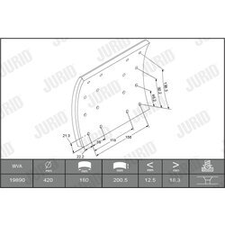 Sada brzd. oblož., Bubn. brzda JURID 1989005700