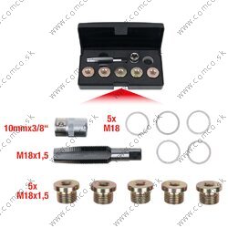Súprava na opravu závitov vypúšťacích skrutiek oleja, 12-dielna, M18 x 1,5