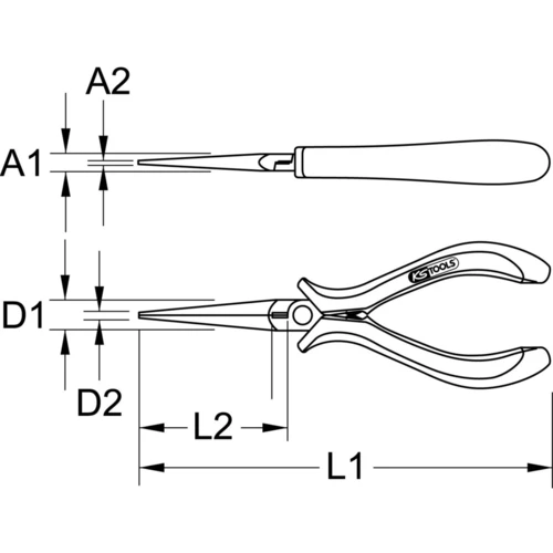 ESD úzke ploché kliešte, rovné, bez seku, 130mm /KS-Tools/ - obr. 1