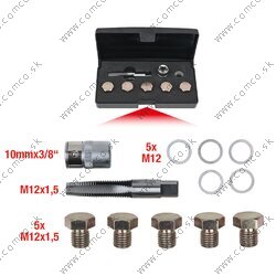 Súprava na opravu závitov vypúšťacích skrutiek oleja, 12-dielna, M12 x 1,5