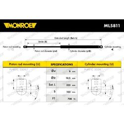 Plynová vzpera, kapota motora MONROE ML5811 - obr. 6