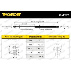 Plynová vzpera, kapota motora MONROE ML5919 - obr. 2