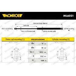 Pneumatická pružina, Batožinový/nákladný priestor MONROE ML6021 - obr. 6