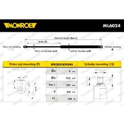 Plynová vzpera, kapota motora MONROE ML6024 - obr. 1