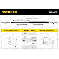 Plynová vzpera, kapota motora MONROE ML6079 - obr. 6