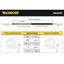 Pneumatická pružina, Batožinový/nákladný priestor MONROE ML6433 - obr. 1