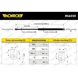 Pneumatická pružina, Batožinový/nákladný priestor MONROE ML6228 - obr. 2