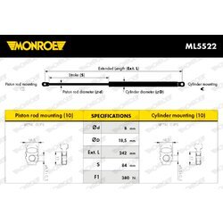 Plynová vzpera, kapota motora MONROE ML5522 - obr. 7