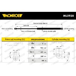 Plynová vzpera, kapota motora MONROE ML5938 - obr. 2