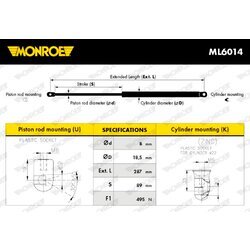 Pneumatická pružina, Batožinový/nákladný priestor MONROE ML6014 - obr. 2