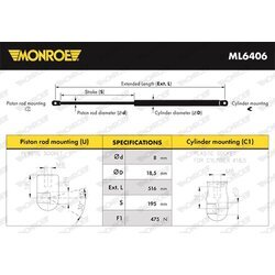 Pneumatická pružina, Batožinový/nákladný priestor MONROE ML6406 - obr. 1