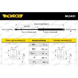 Pneumatická pružina, Batožinový/nákladný priestor MONROE ML5451 - obr. 7