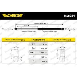 Pneumatická pružina, Batožinový/nákladný priestor MONROE ML6224 - obr. 6