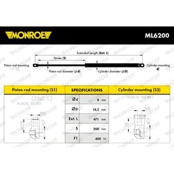 Pneumatická pružina, Batožinový/nákladný priestor MONROE ML6200 - obr. 3