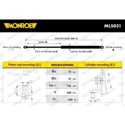 Pneumatická pružina, Batožinový/nákladný priestor MONROE ML5051 - obr. 4