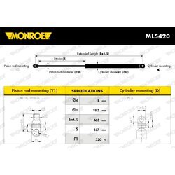 Plynová vzpera, kapota motora MONROE ML5420 - obr. 8