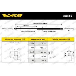 Pneumatická pružina, Batožinový/nákladný priestor MONROE ML5521 - obr. 6