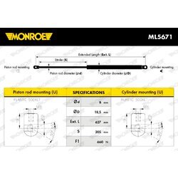 Pneumatická pružina, Batožinový/nákladný priestor MONROE ML5671 - obr. 7