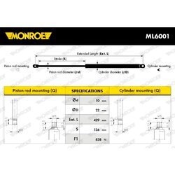 Pneumatická pružina, Batožinový/nákladný priestor MONROE ML6001 - obr. 1