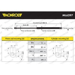 Pneumatická pružina, Batožinový/nákladný priestor MONROE ML6297 - obr. 7