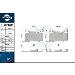 Sada brzdových platničiek kotúčovej brzdy ROTINGER RT 2PD22350