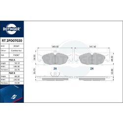 Sada brzdových platničiek kotúčovej brzdy ROTINGER RT 2PD07020