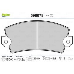 Sada brzdových platničiek kotúčovej brzdy VALEO 598078