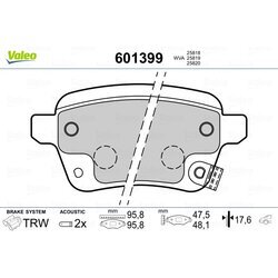 Sada brzdových platničiek kotúčovej brzdy VALEO 601399